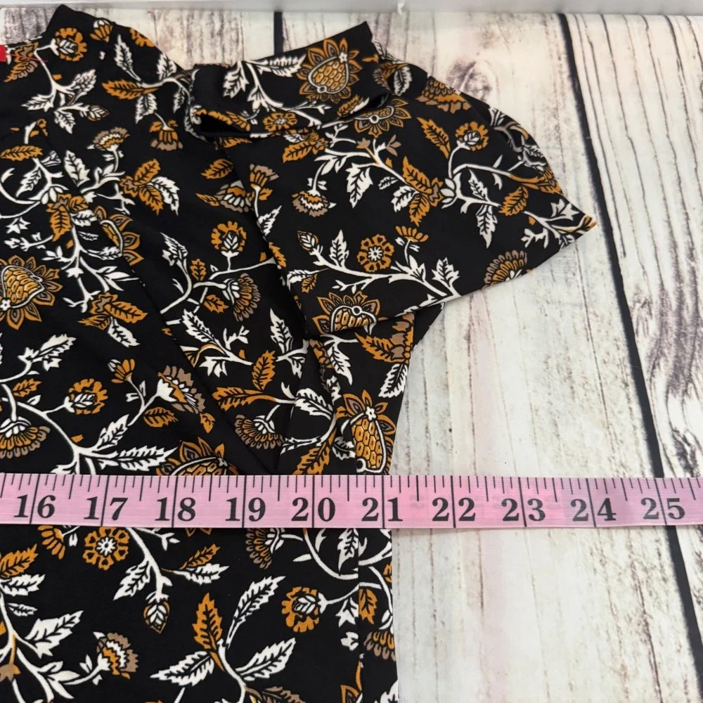 Michael Kors Womens Floral Keyhole Long Sleeve Top Black Gold Paisley L Office